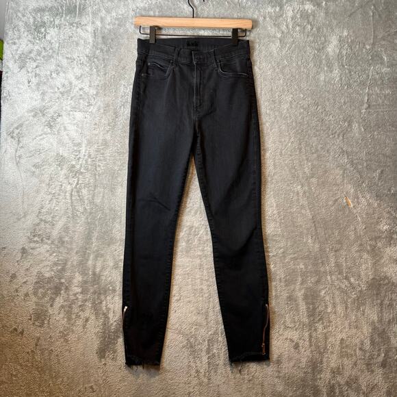 Mother The Stunner Double Zip Ankle Step Fray Jeans in Not Guilty Black‎ Sz 27 - Picture 1 of 9